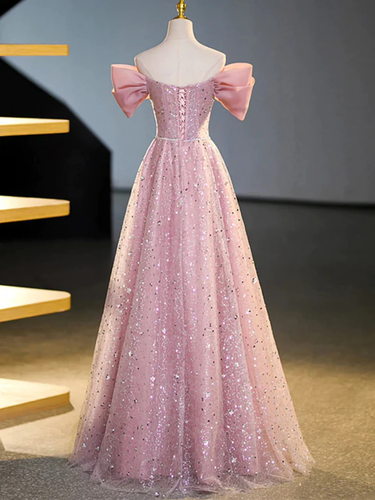 Sequins Pink Off the Shoulder Long Prom DressesOff Shoulder Pink Form morievent Sequins Pink Off the Shoulder Long Prom DressesOff Shoulder Pink Form morievent