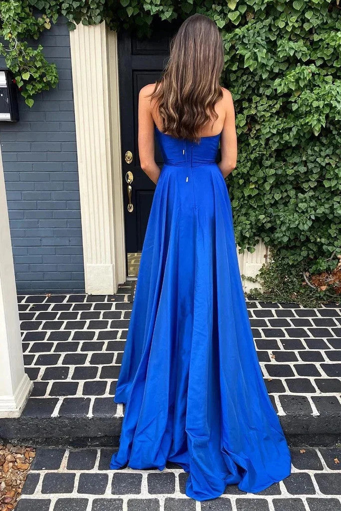 Simple A Line Dark Blue Satin Long Prom Dress Simple A Line Deep V Neck Royal Blue Long Prom Dresses with Split , Ro morievent A Line V Neck Spaghetti Straps Simple A Line Dark Blue Satin Long Prom Dress Simple A Line Deep V Neck Royal Blue Long Prom Dresses with Split , Ro morievent A Line V Neck Spaghetti Straps