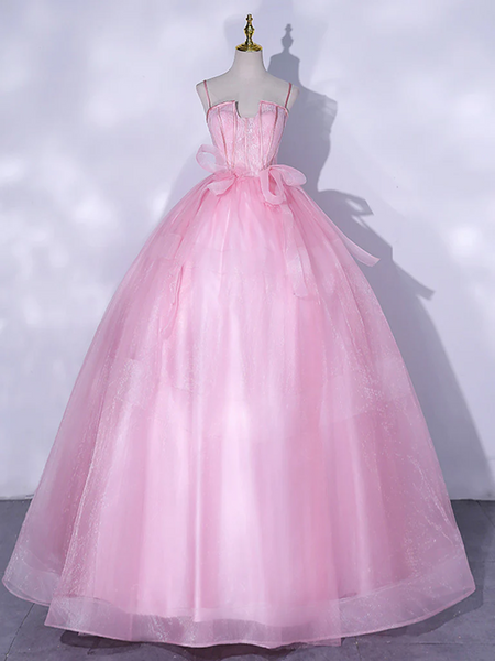 A Line Pink Tulle Lace  Prom Dresses, Lace Tulle  Pink Formal Evening Dresses