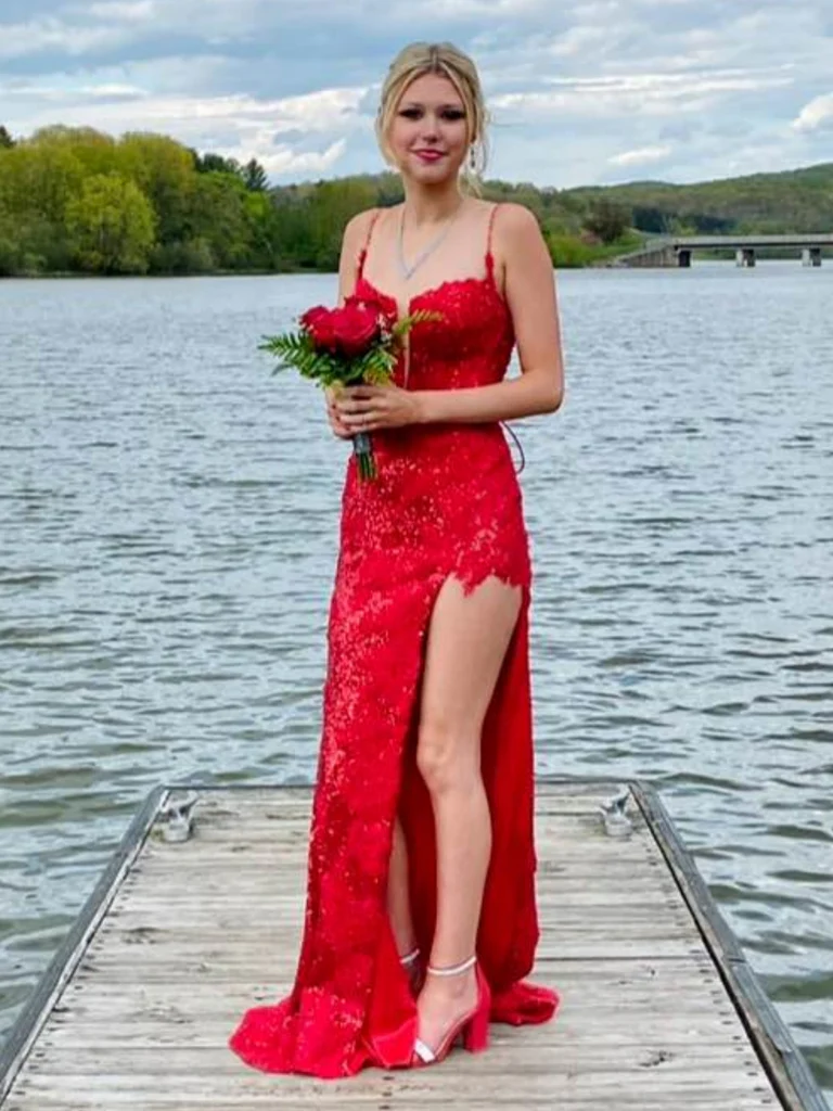 Open Back V Neck Red Lace Sequins Long Prom Dresses, Sequins Red Lace morievent Open Back V Neck Red Lace Sequins Long Prom Dresses, Sequins Red Lace morievent