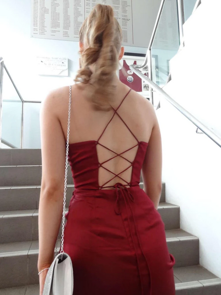 Simple Mermaid Sweetheart Neck Burgundy Long Prom Dresses with High Slit, Long Wine Red Backless Formal Graduation Evening Dresses