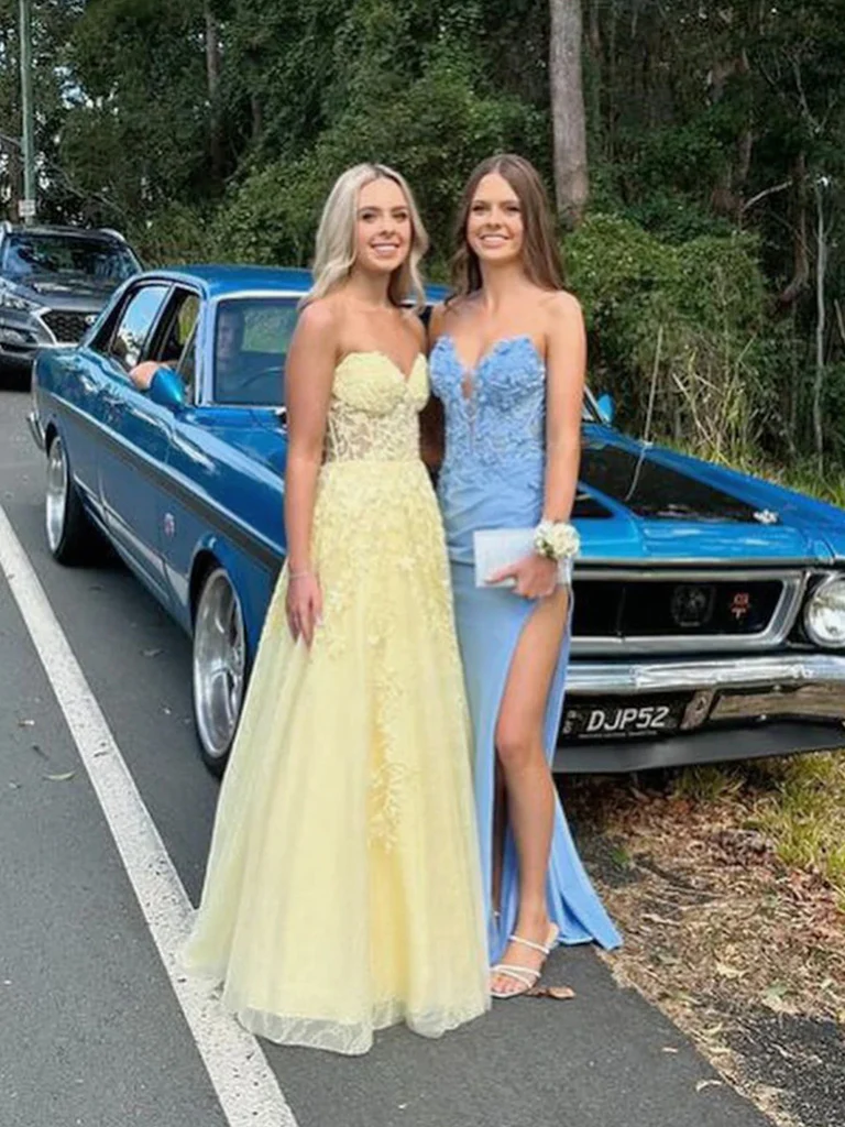 Cute A Line Sweetheart Neck Yellow Lace Prom Dresses, Sweetheart Neck morievent Cute A Line Sweetheart Neck Yellow Lace Prom Dresses, Sweetheart Neck morievent