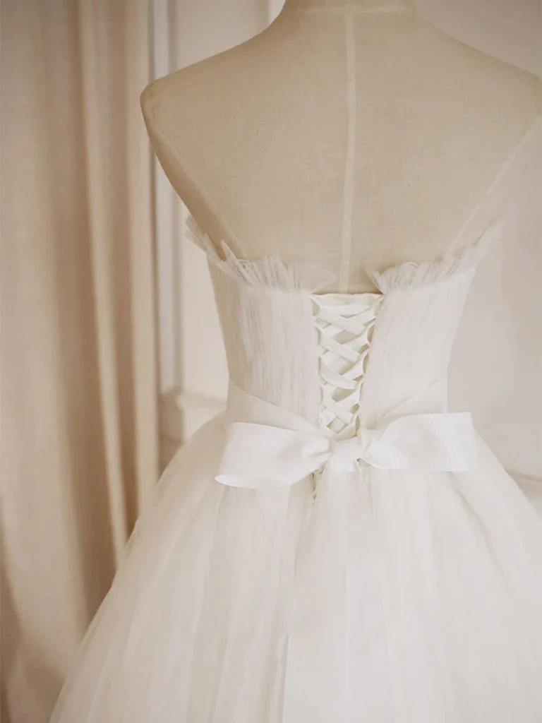 Strapless A Line White Tulle Long Prom Dresse, A Line Long White Forma morievent Strapless A Line White Tulle Long Prom Dresse, A Line Long White Forma morievent