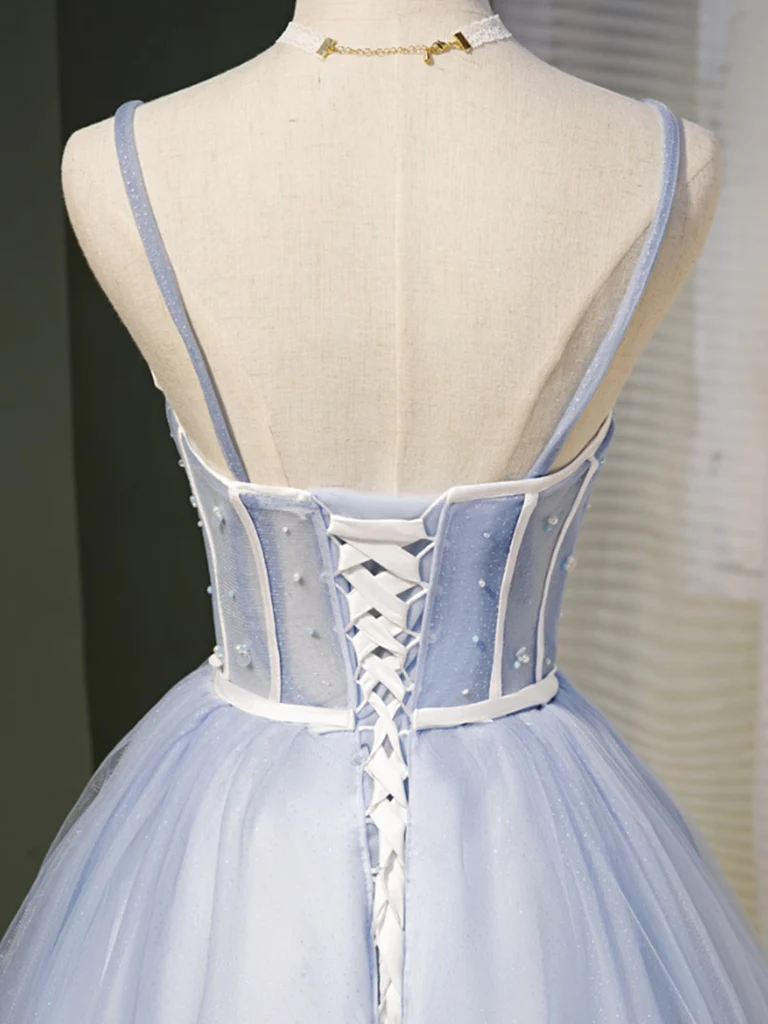 Sweetheart Neck Short Blue Tulle Prom Dresses, Short Blue Graduation H