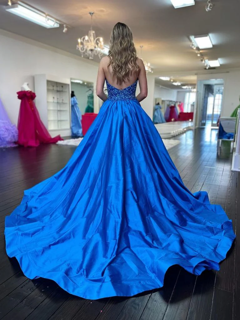 Halter V Neck Backless Blue Long Prom Dresses, V Neck Open Back Blue F morievent Halter V Neck Backless Blue Long Prom Dresses, V Neck Open Back Blue F morievent
