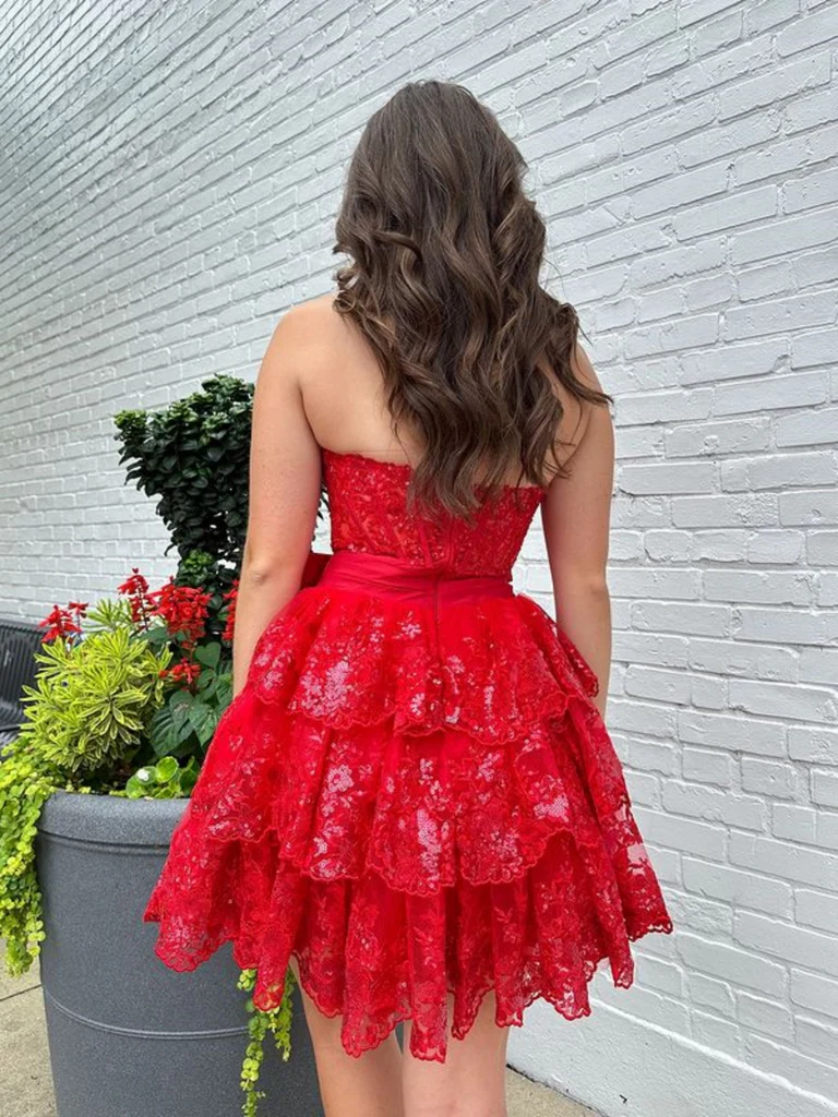 red short strapless prom dresses Strapless Red Short Prom Dress Homecoming Dress J3395