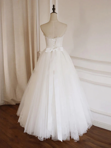 Strapless A Line  White Tulle Long Prom Dresse, A Line Long White Formal  Evening Graduation Dresses