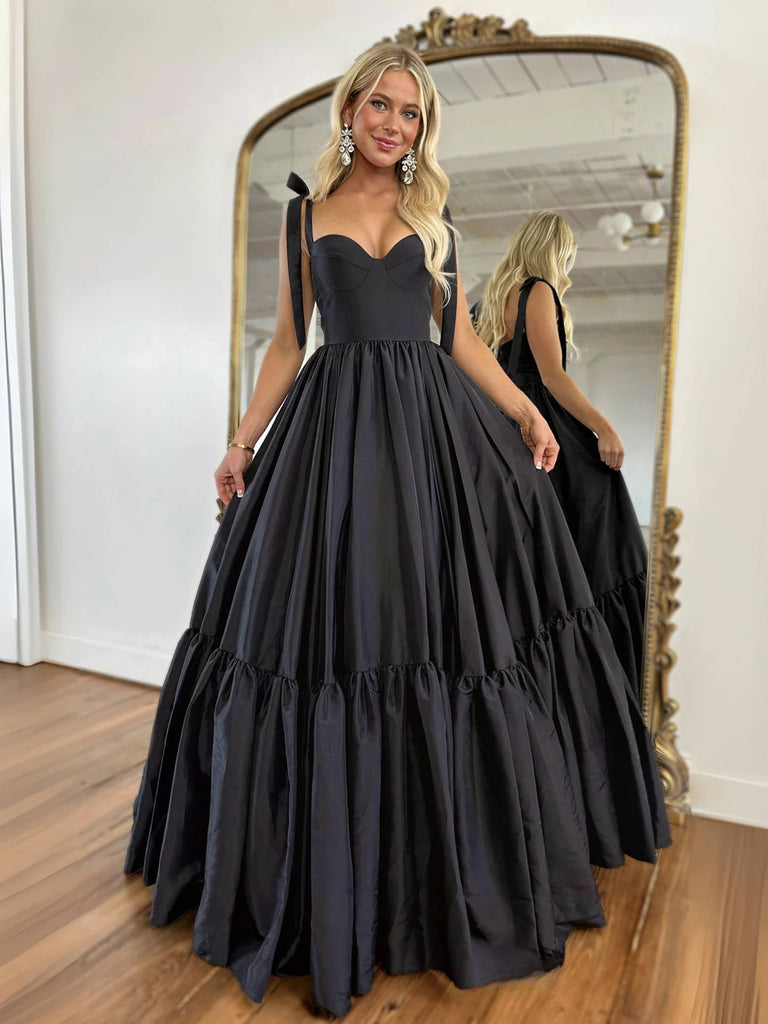 A Line Sweetheart Neck Black Long Prom Dresses, A Line Sweetheart Neck Black Long Formal Evening Dresses