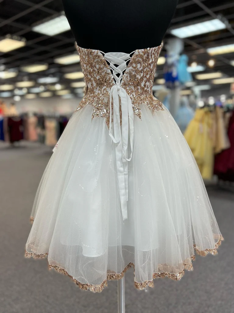 Strapless Shiny Champagne Sequins White Prom Dresses, Shiny Champagne morievent Strapless Shiny Champagne Sequins White Prom Dresses, Shiny Champagne morievent