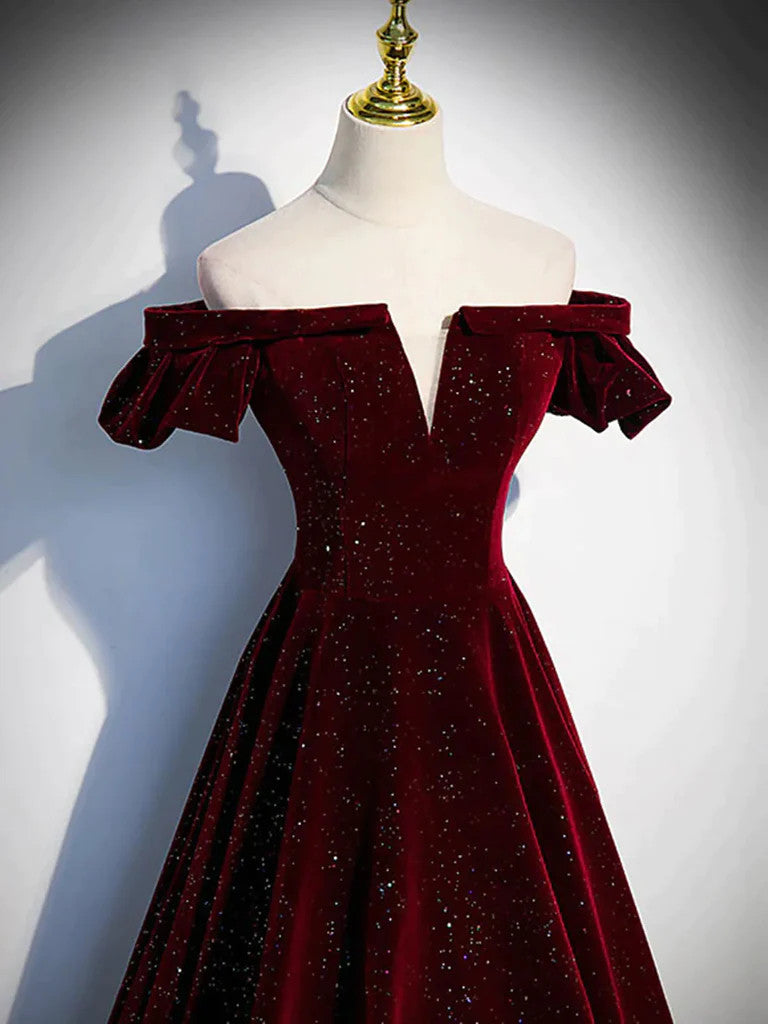 Shiny Off the Shoulder Wine Red Long Prom Dresses, Burgundy Off Should morievent Shiny Off the Shoulder Wine Red Long Prom Dresses, Burgundy Off Should morievent