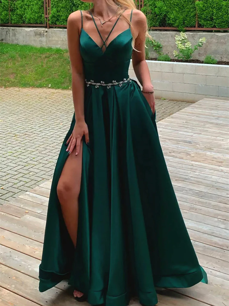 V Neck Dark Green Satin Long Prom Dresses,A Line V Neck Dark Green Lon morievent V Neck Dark Green Satin Long Prom Dresses,A Line V Neck Dark Green Lon morievent