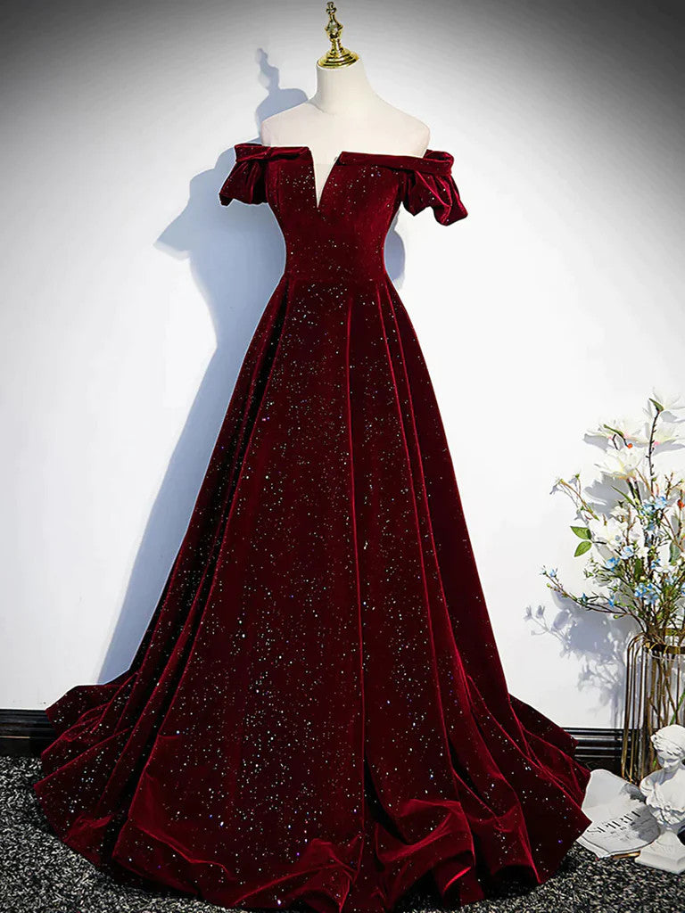 Shiny Off the Shoulder Wine Red Long Prom Dresses, Burgundy Off Should morievent Shiny Off the Shoulder Wine Red Long Prom Dresses, Burgundy Off Should morievent