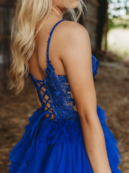 V Neck Royal Blue Lace Short Prom Dresses,Royal Blue Short V Neck Lace  Formal Evening Graduation Dresses