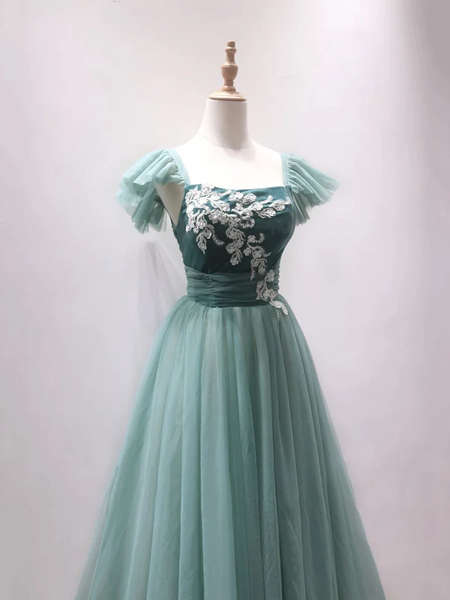 Short Green Tea Length Tulle  Prom Dresses, Off the Shoulder Green Tea Length  Formal Evening Homecoming Dresses