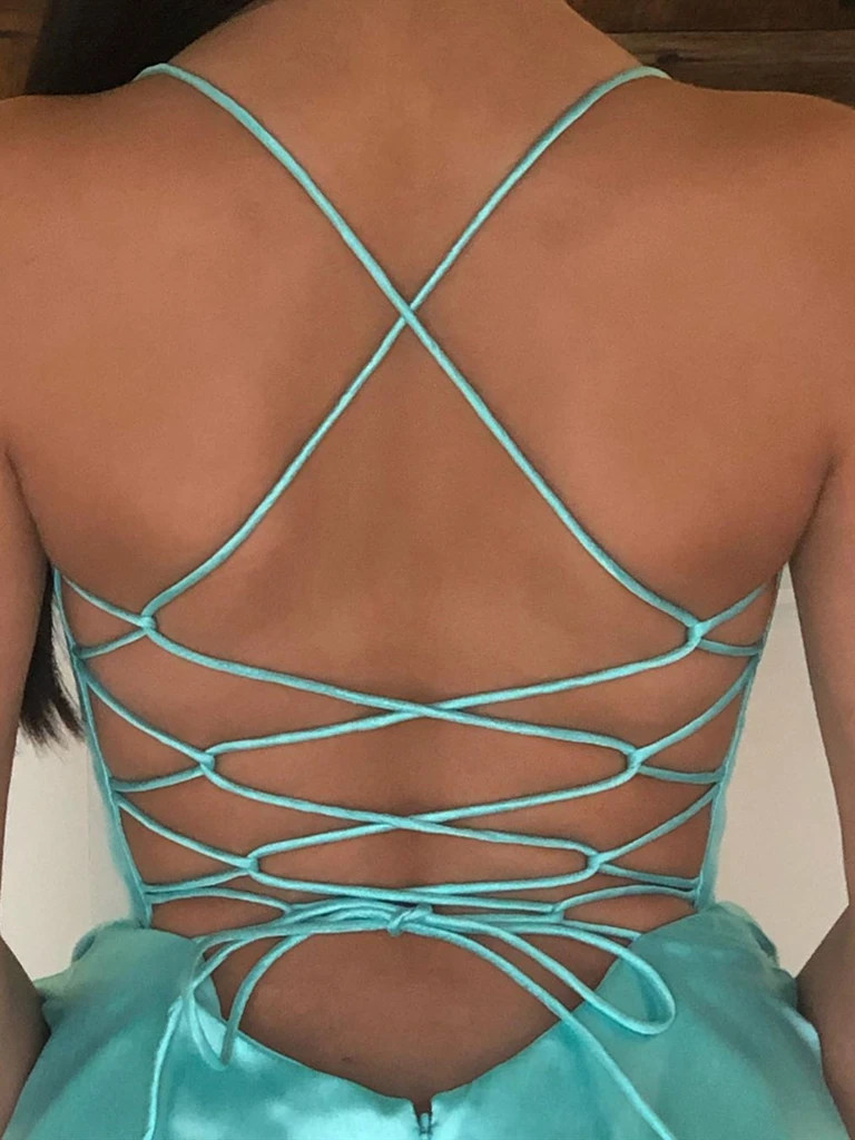 V Neck Blue/Aqua Spaghetti Straps Backless Long Prom Dresses, Thin sho morievent V Neck Blue/Aqua Spaghetti Straps Backless Long Prom Dresses, Thin sho morievent