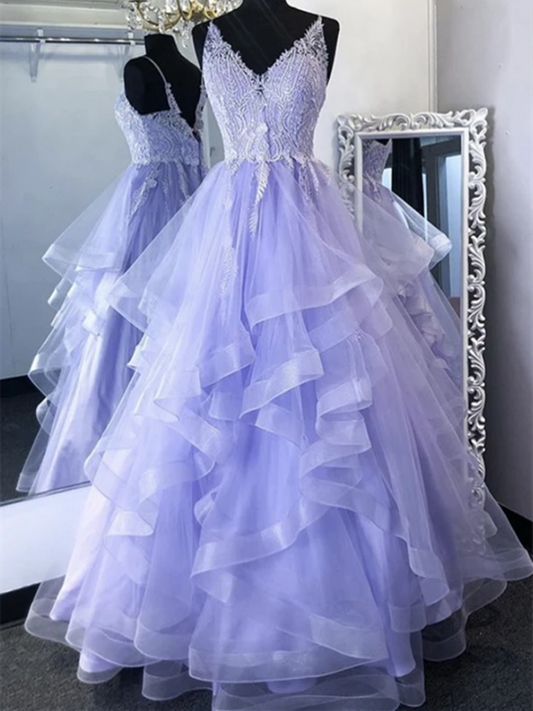 Purple lace evening hot sale gown