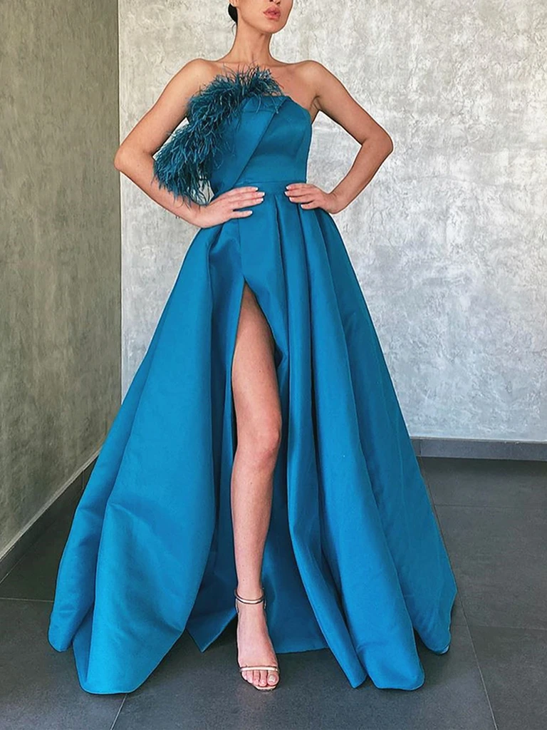 A Line Blue Prom Dresses, Blue Floor Length Formal Evening Dresses