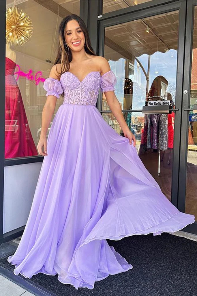 Strapless Sweetheart Neck Purple Lace Long Prom Dress Lavender Lace F morievent
