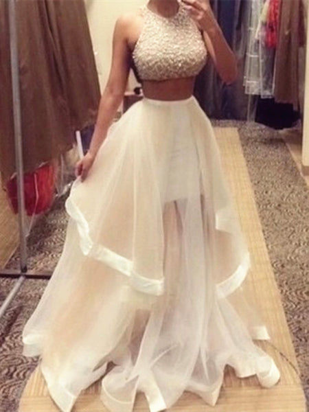 Custom Made 2 Pieces Ivory Long Prom Dress, Long Formal Dresses, Dresses for Party