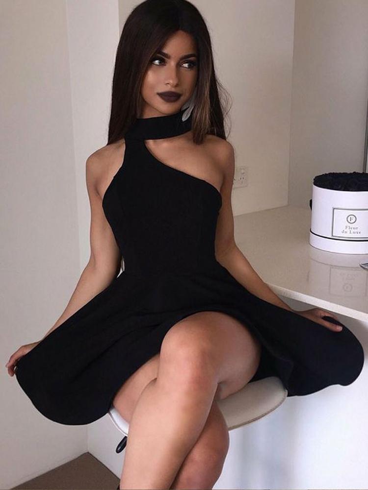 Unique Halter Neck Black/White Short Homecoming Dresses, Black/White P morievent Unique Halter Neck Black/White Short Homecoming Dresses, Black/White P morievent