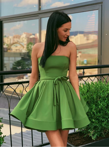 A Line Green Short Prom Dresses, Short Green Formal Graduation Homecoming Dresses