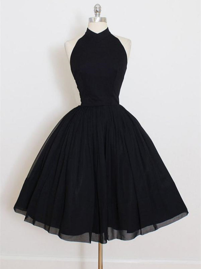 Custom Made Black Halter Short Homecoming/Graduation Dresses, A Line O – morievent