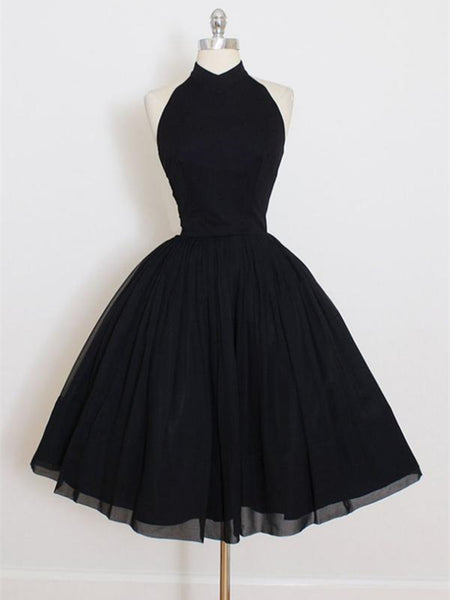 Custom Made Black Halter Short  Homecoming/Graduation Dresses, A Line Open Back Short Prom Evening Party Dresses