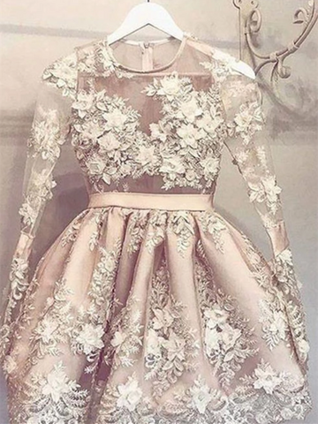 Cute Champagne Lace Short Prom Dress, Champagne Lace Short Homecoming Dress