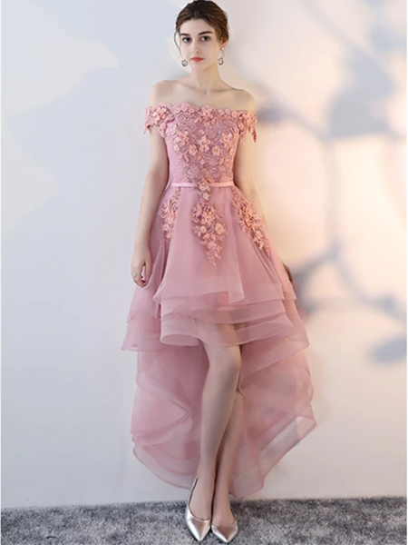 Cute Lace Tulle Short Prom Dress,  Pink/Burgundy High Low Evening Dress