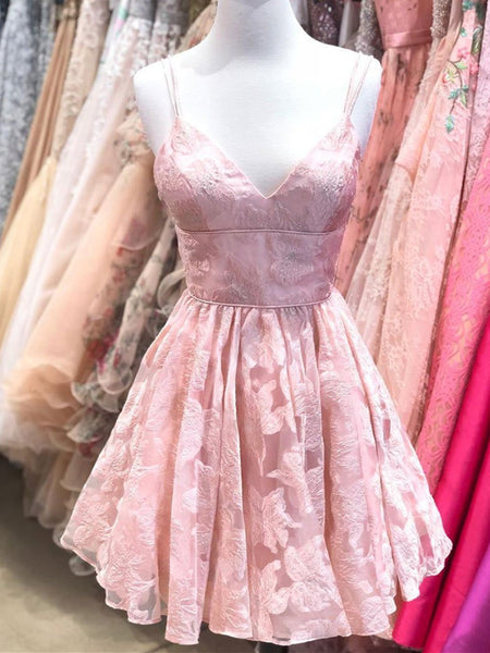 Cute Pink V Neck Short Prom Dress, Pink V Neck Short Homecoming Dress