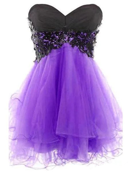 Sweetheart Neck Short Purple Prom Dress with Black Lace, Short Purple – morievent