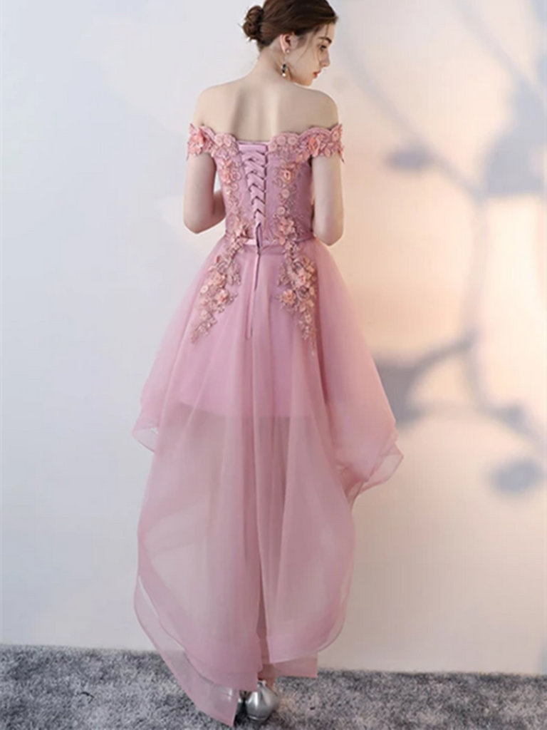 Cute Lace Tulle Short Prom Dress, Pink/Burgundy High Low Evening Dress morievent Cute Lace Tulle Short Prom Dress, Pink/Burgundy High Low Evening Dress morievent