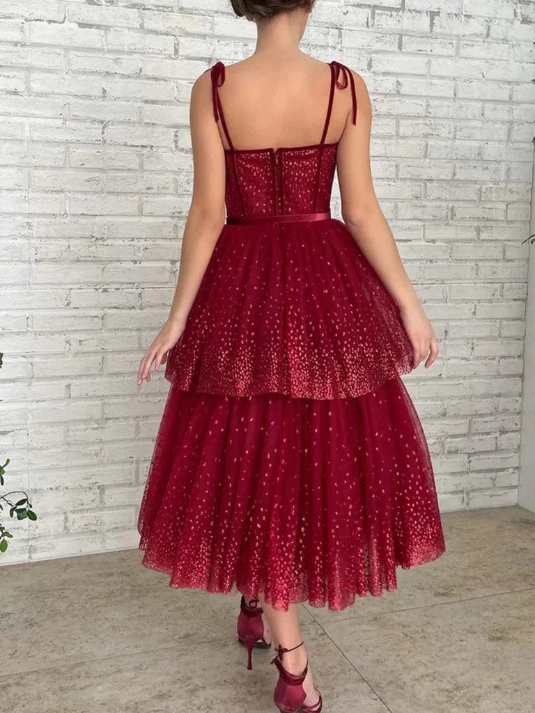 Burgundy Lace Sweetheart Neck Prom Dresses MP834