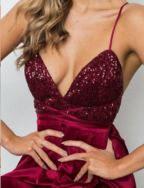 Custom Made V Neck Burgundy Backless Prom Dresses, Burgundy Beaded Backless Formal Graduation Evening Dresses