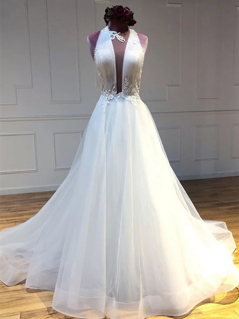 Unique White Tulle Long Prom Dresses, White Tulle Long Evening Dresses – morievent Unique White Tulle Long Prom Dresses, White Tulle Long Evening Dresses – morievent