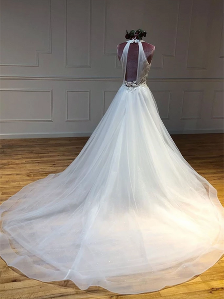 Unique White Tulle Long Prom Dresses, White Tulle Long Evening Dresses