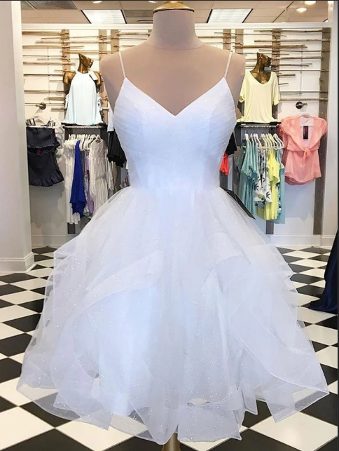 V Neck Short White Tulle Prom Dresses, Short White Homecoming Graduati morievent V Neck Short White Tulle Prom Dresses, Short White Homecoming Graduati morievent