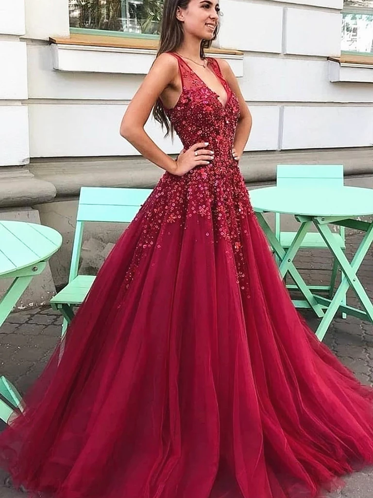 Burgundy tulle dress deals