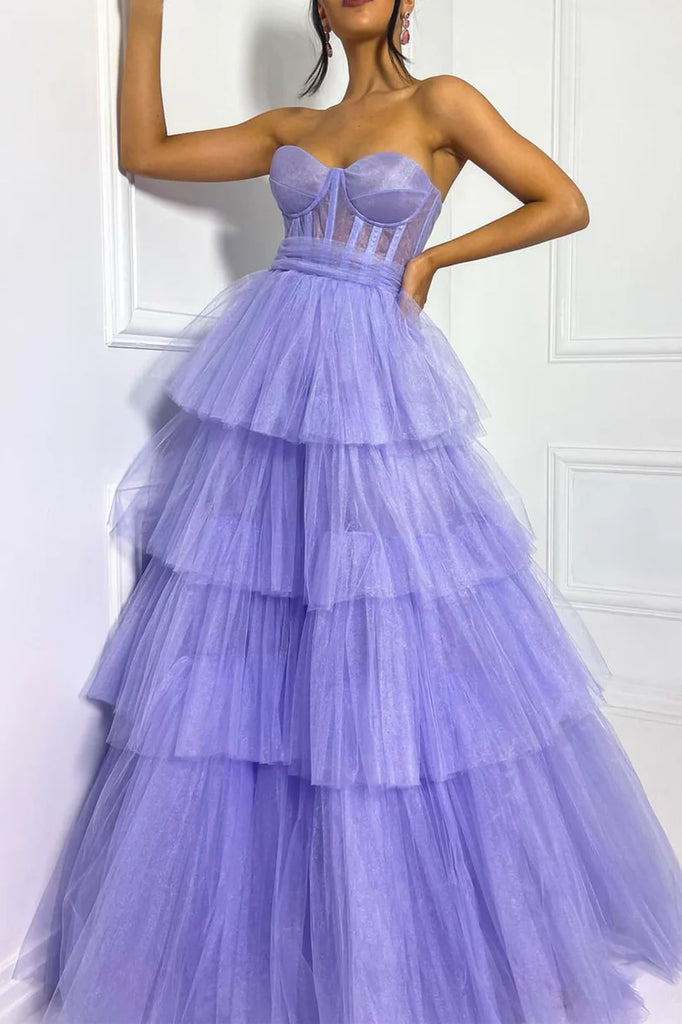 Lilac Sparkly Tulle Ball Gown Beaded Bodice Long Prom Dress in Floor L –  SheerGirl
