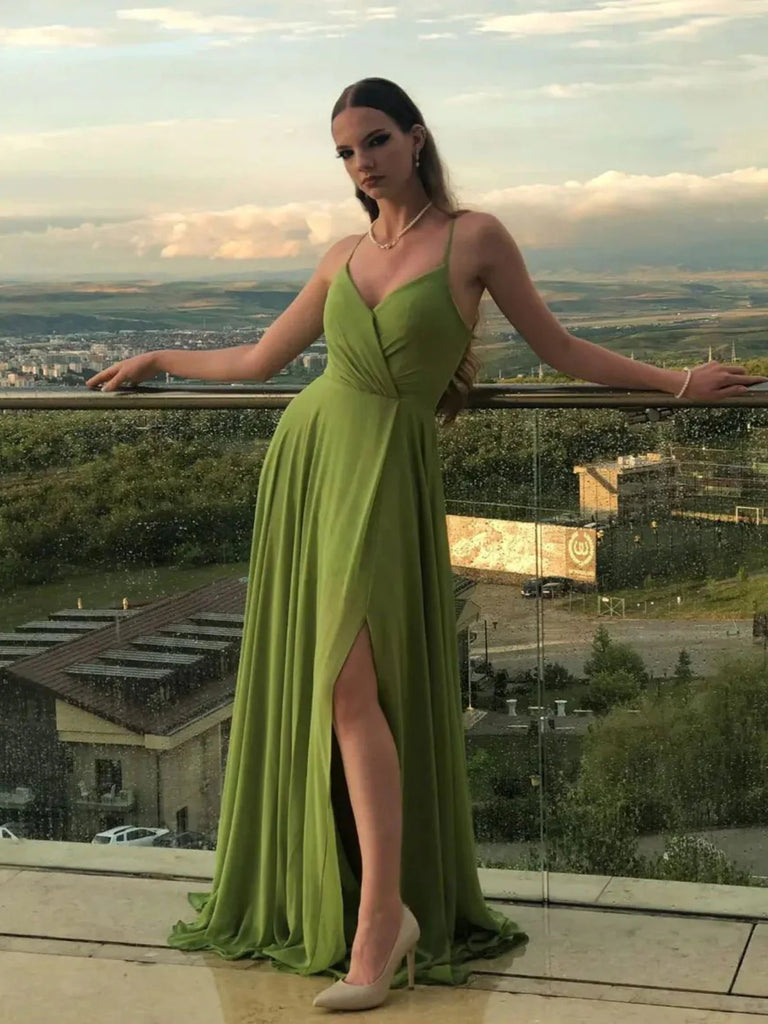A Line V Neck Simple Green Chiffon Long Prom Dresses, Green Evening Dr morievent A Line V Neck Simple Green Chiffon Long Prom Dresses, Green Evening Dr morievent
