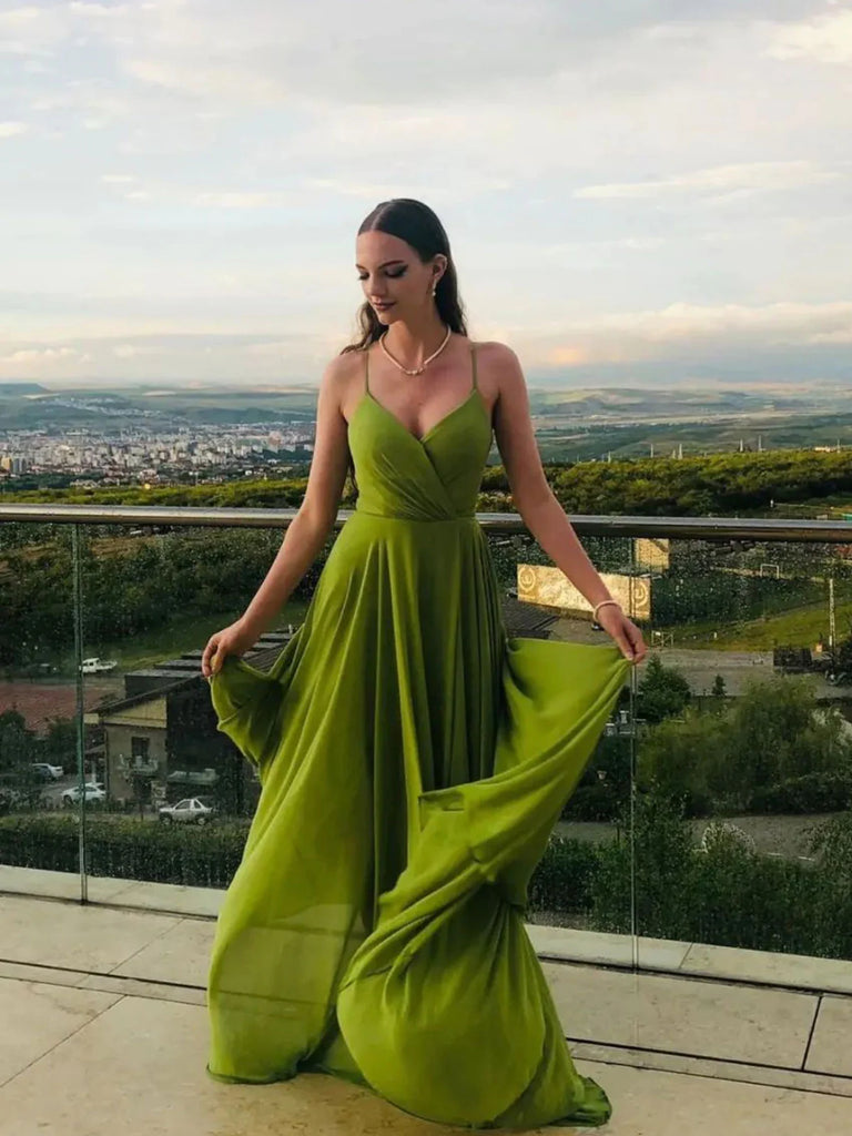 A Line V Neck Simple Green Chiffon Long Prom Dresses, Green Evening Dr morievent A Line V Neck Simple Green Chiffon Long Prom Dresses, Green Evening Dr morievent