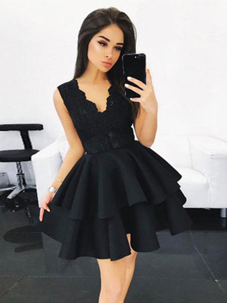 V-Neck Lace Short Black Homecoming Dress ,Graduation Dress, Lace Short Black Prom Dress V-Neck Lace Short Black Homecoming Dress ,Graduation Dress, Lace Short Black Prom Dress