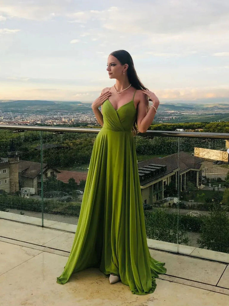 A Line V Neck Simple Green Chiffon Long Prom Dresses, Green Evening Dr morievent A Line V Neck Simple Green Chiffon Long Prom Dresses, Green Evening Dr morievent