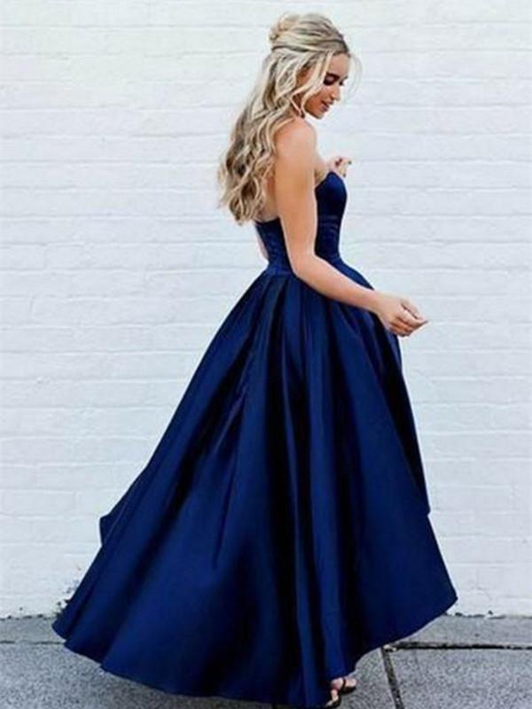 Sweetheart Neck High Low Dark Blue Short Prom Dress, Dark Blue High Lo morievent Sweetheart Neck High Low Dark Blue Short Prom Dress, Dark Blue High Lo morievent