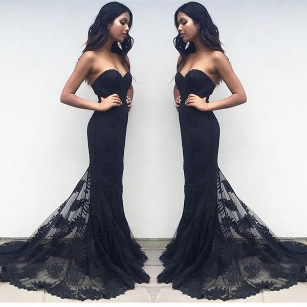 Custom Made Sweetheart Neck Black Lace Prom Dresses, Black Lace Formal Dresses, Bridesmaid Dresses