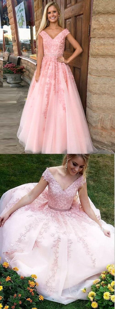 A Line V Neck Pink Lace Prom Dress, Pink Lace Formal Dress, Graduation morievent A Line V Neck Pink Lace Prom Dress, Pink Lace Formal Dress, Graduation morievent
