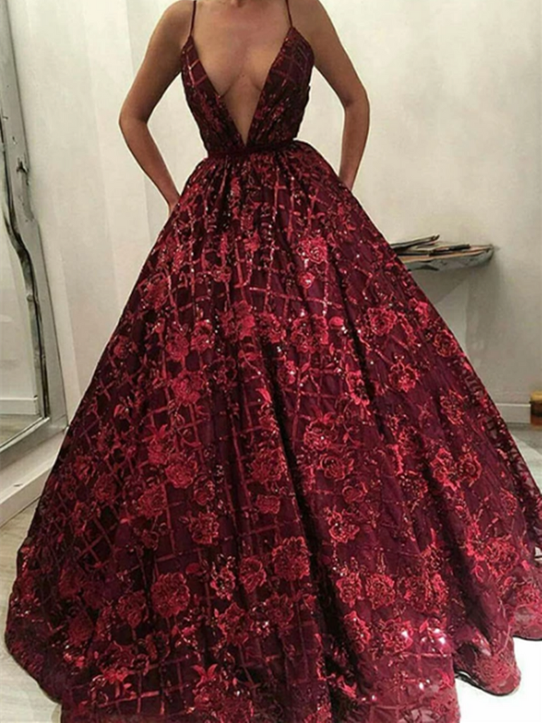 Burgundy V Neck Sequins Long Prom Dress, Burgundy V Neck Sequins Long morievent Burgundy V Neck Sequins Long Prom Dress, Burgundy V Neck Sequins Long morievent