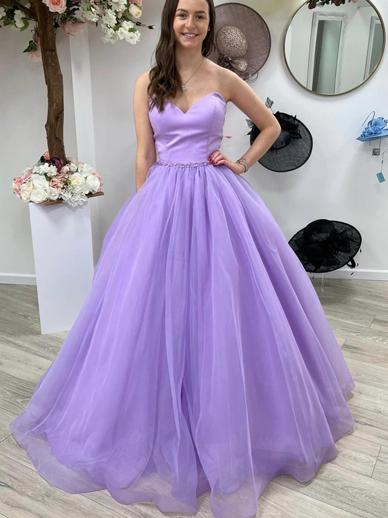 pgmdress A-Line Sweetheart Neck Tulle Purple Long Prom Dress Formal Dresses US6 / Custom Color