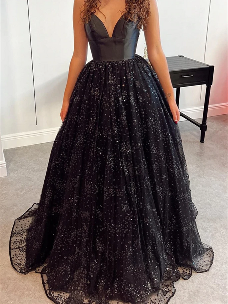 Bling Bling V Neck Black Sequins Long Prom Dresses, Backless Black For morievent Bling Bling V Neck Black Sequins Long Prom Dresses, Backless Black For morievent