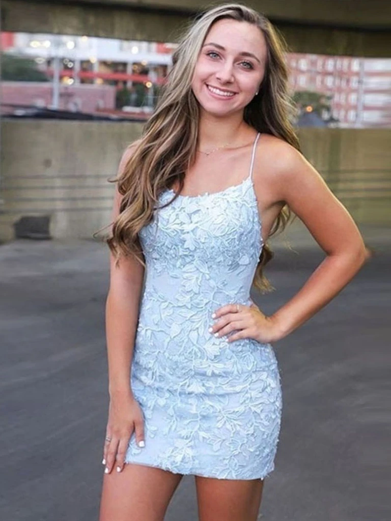 bodycon blue homecoming dress backless party dress Zapaka Women Royal Blue Tight Sequins Homecoming Dress Backless Spaghetti Straps Short Party Dress